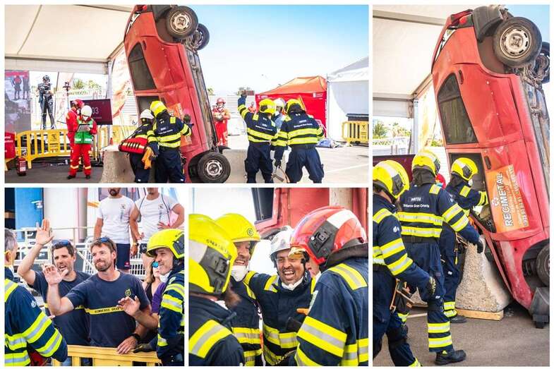 Exhibición de los bomberos de GC en el Encuentro Nacional de Rescate en Accidentes de Tráfico/TA.